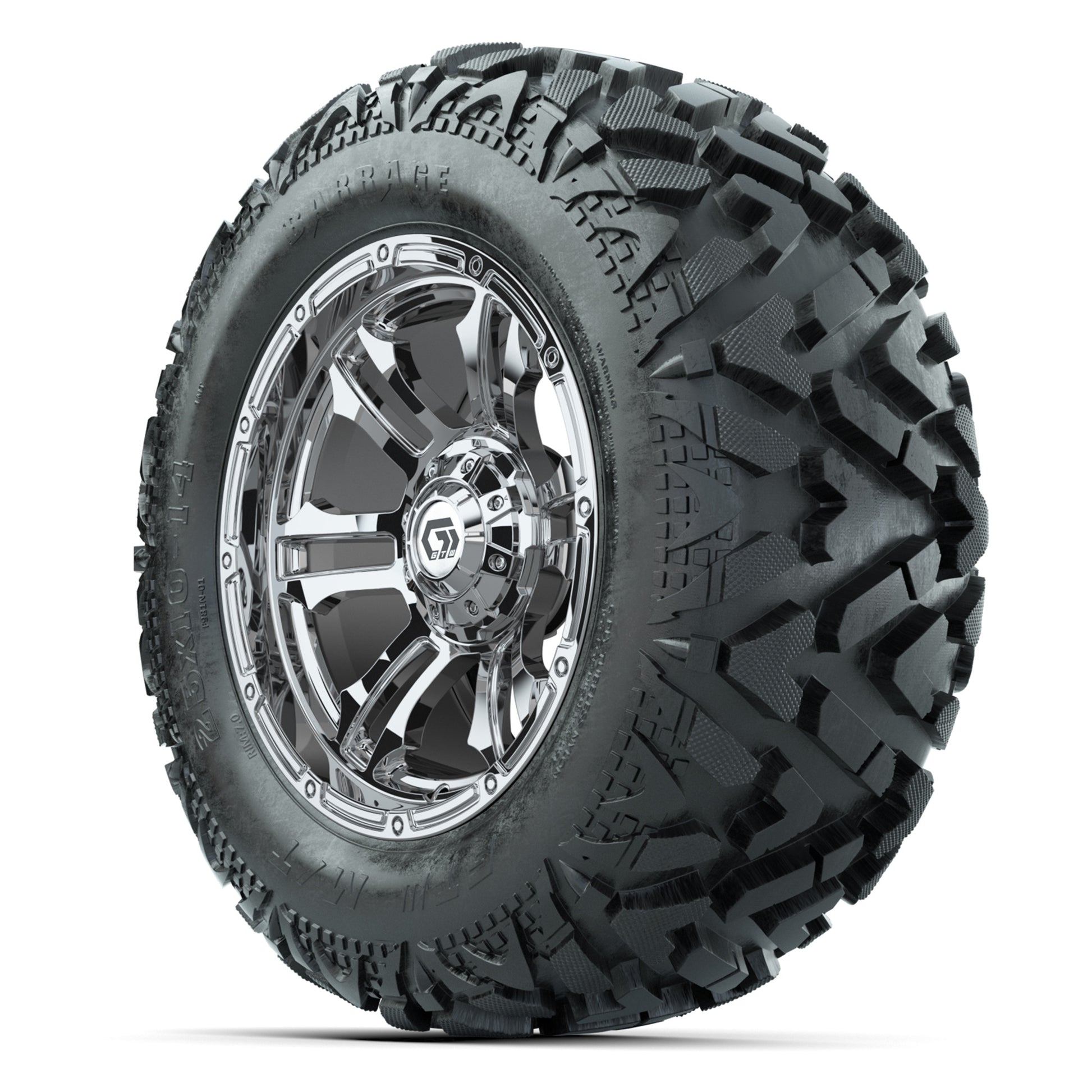 GTW Shogun Chrome 14 in Wheels with 25x10-14 Barrage Mud Tires – Full Set