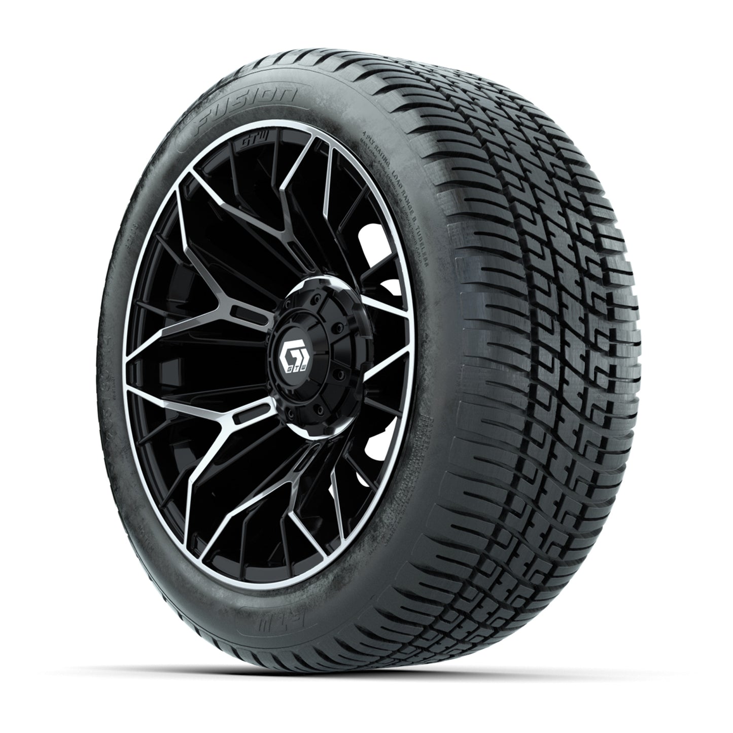 GTW® Stellar Black/Machined 14 in Wheels with 205/30-R14 Fusion Street Tires – Full Set