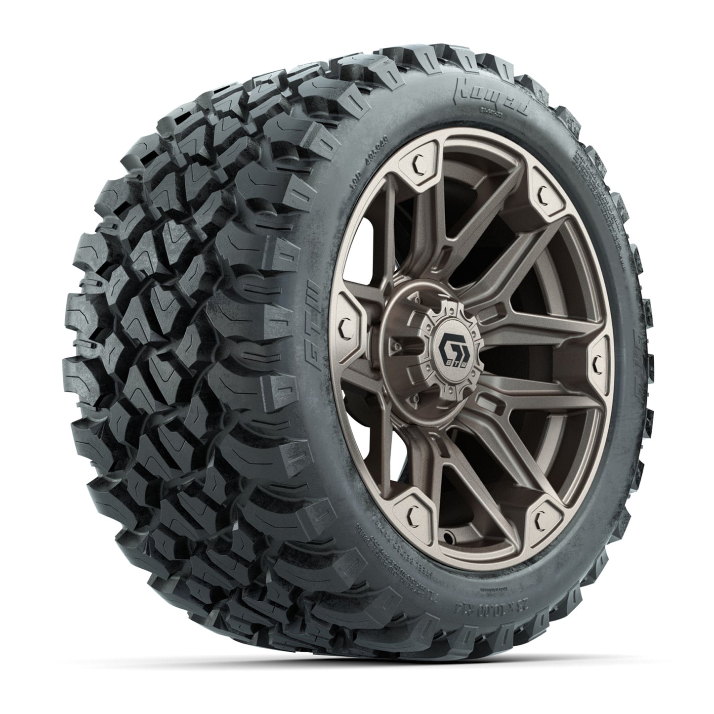 GTW® Graffiti Bronze/Black 14 in Wheels with 23X10-R14 Nomad Steel Belt Radial All-Terrain Tires – Full Set