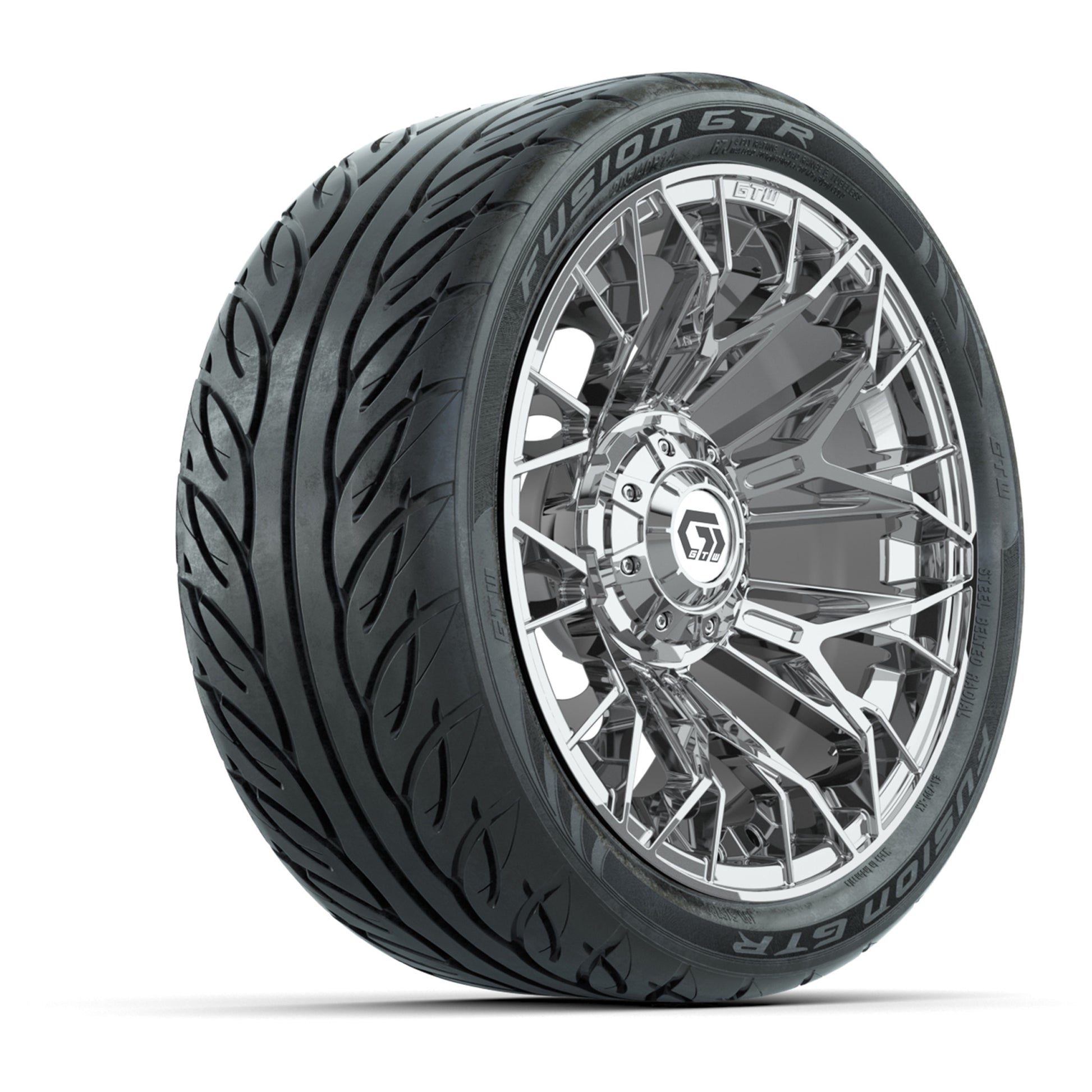 Set of (4) 14 in GTW® Stellar Chrome Wheels with 205/40-R14 Fusion GTR Street Tires