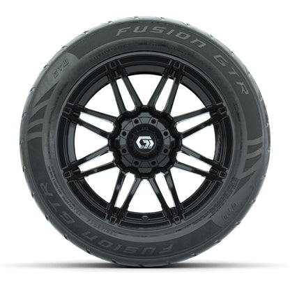 GTW® Stealth Black/Machined 14 in Wheels with 255/45-R14 Fusion GTR Steel Belt Radial Street Tires – Full Set