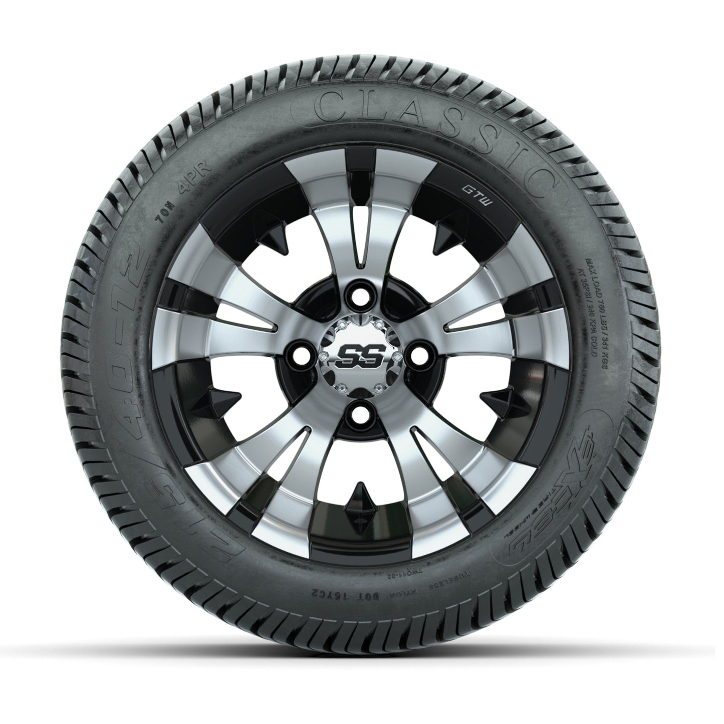 12” GTW Vampire Black and Machined Wheels with Excel Lo-Pro Street Tires – Set of 4