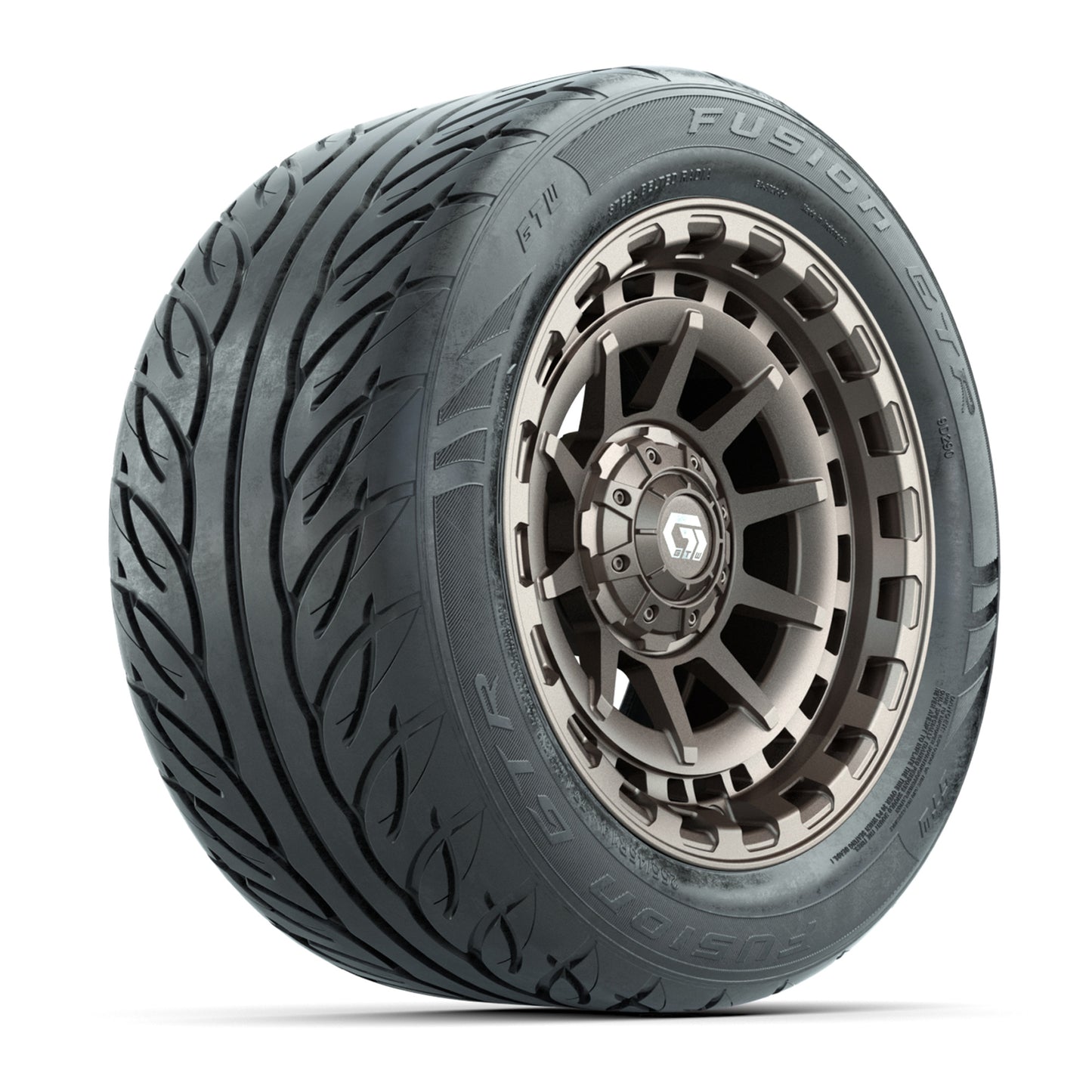 GTW® Barricade Bronze 14 in Wheels with 255/45-R14 Fusion GTR Steel Belt Radial Street Tires – Full Set