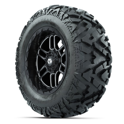 GTW Titan Black/Machined 14 in Wheels with 25x10-14 Barrage Mud Tires – Full Set