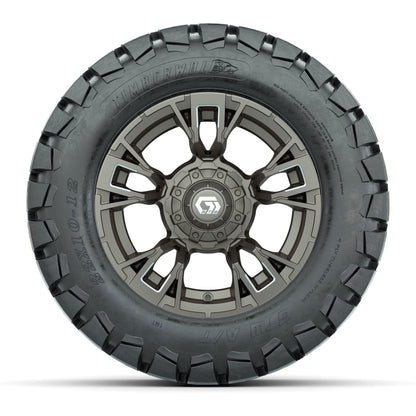 GTW® Vandal Satin Bronze/Machined 12 in Wheels with 22x10-12 Timberwolf All-Terrain Tires – Full Set