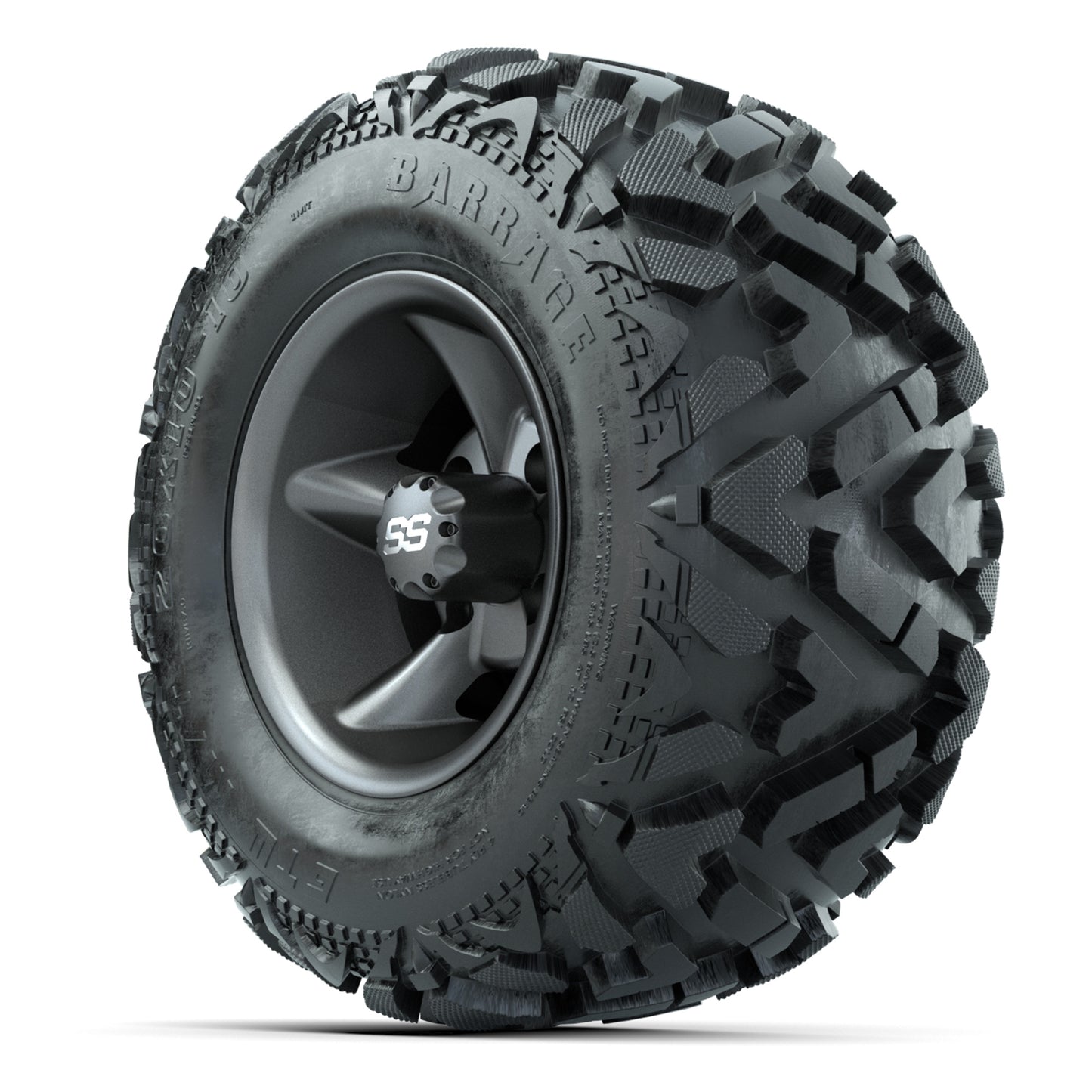 GTW Godfather Matte Gray 10 in Wheels with 20x10-10 Barrage Mud Tires – Full Set