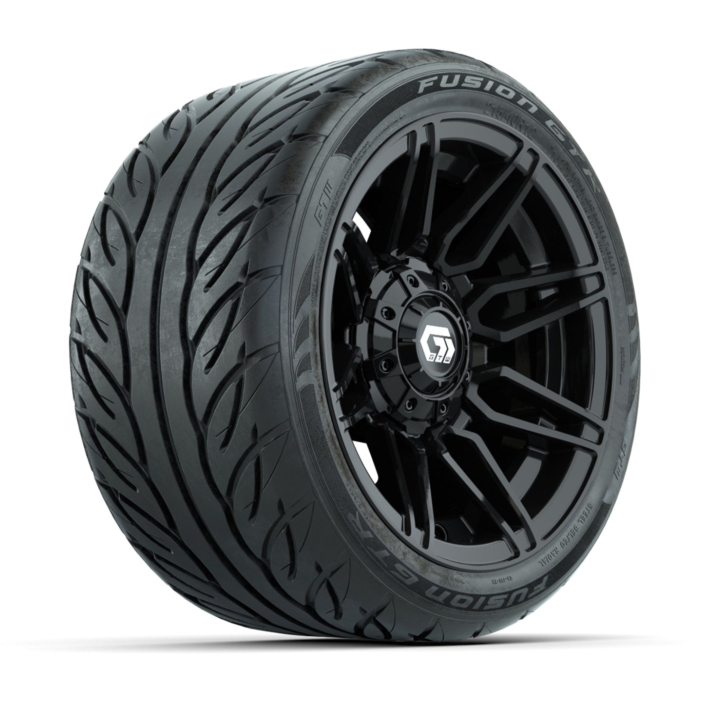 GTW® Stealth Black/Machined 12 in Wheels with 215/40-R12 Fusion GTR Steel Belt Radial Street Tires – Full Set