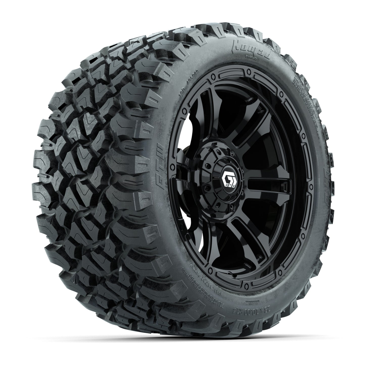 GTW® Shogun Gloss Black 14 in Wheels with 23X10-R14 Nomad Steel Belt Radial All-Terrain Tires – Full Set