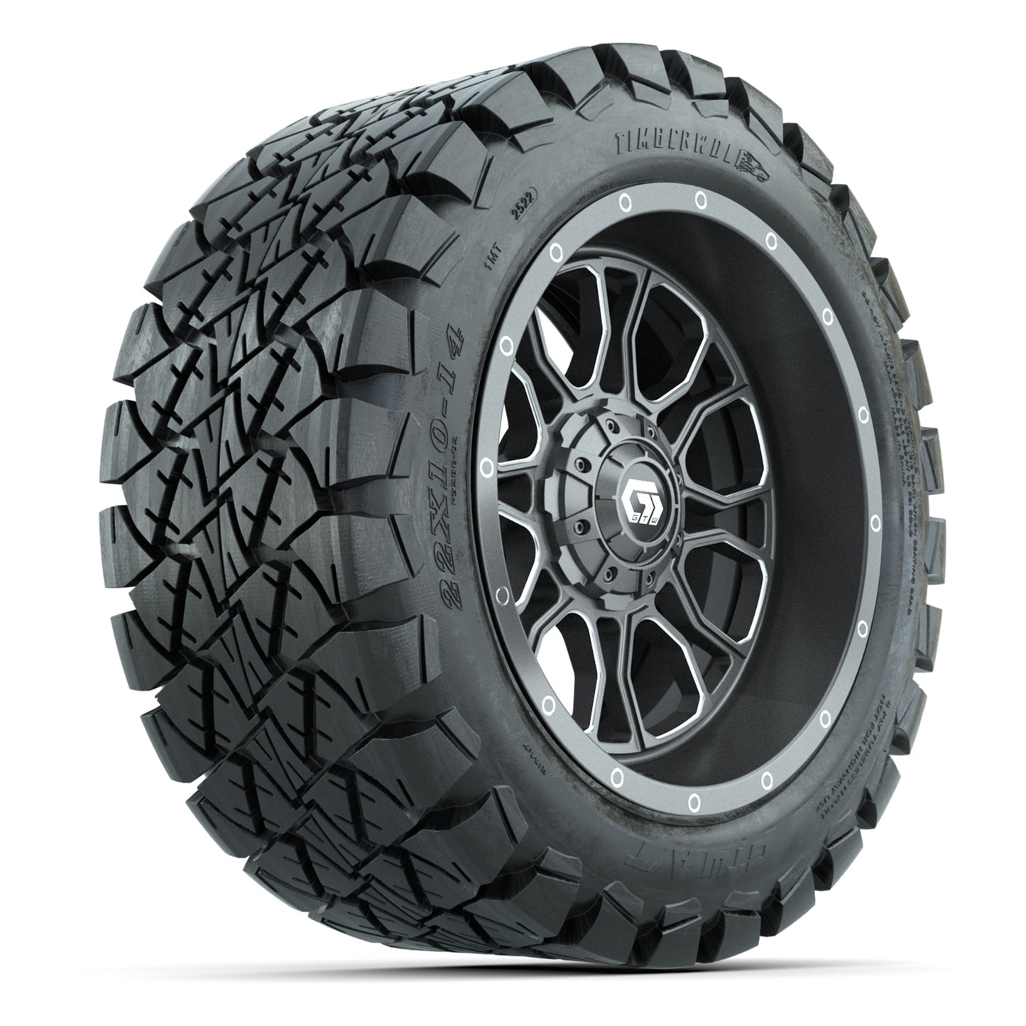 GTW Volt Gunmetal 14 in Wheels with 22X10-14 Timberwolf All-Terrain Tires – Full Set