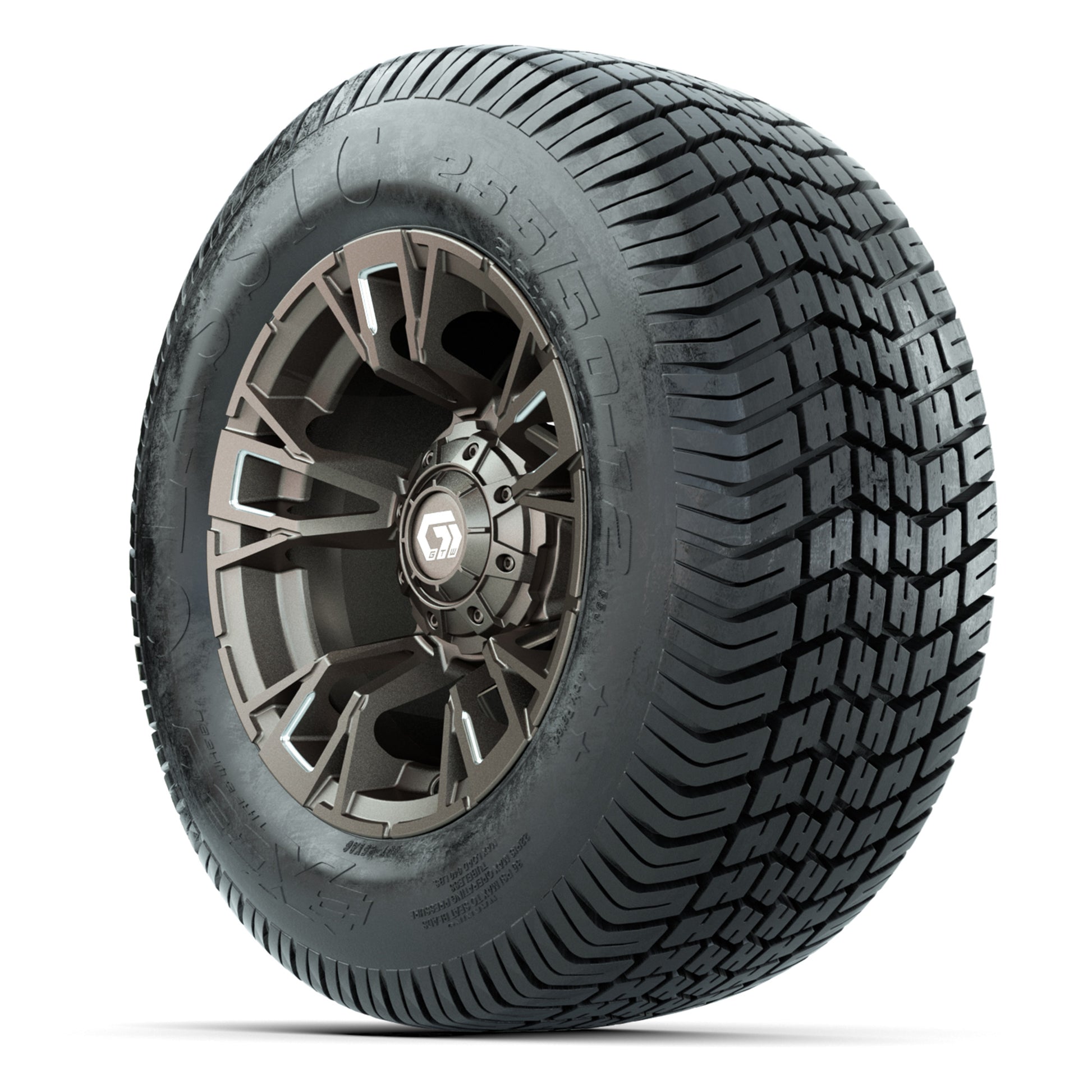 GTW® Vandal Bronze/Machined 12 in Wheels with 255/50-12 Excel Classic Street Tires – Full Set
