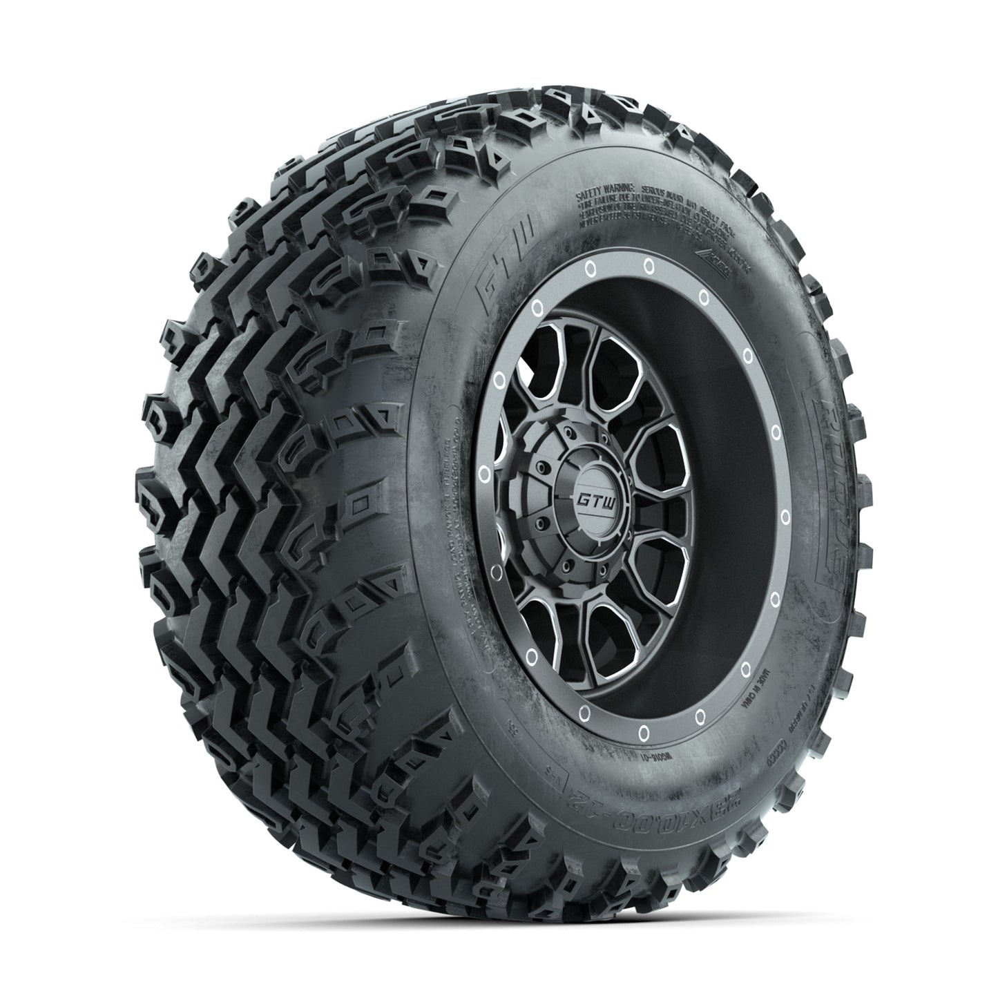GTW Volt Gunmetal/Machined 12 in Wheels with 23x10.00-12 Rogue All Terrain Tires - Full Set
