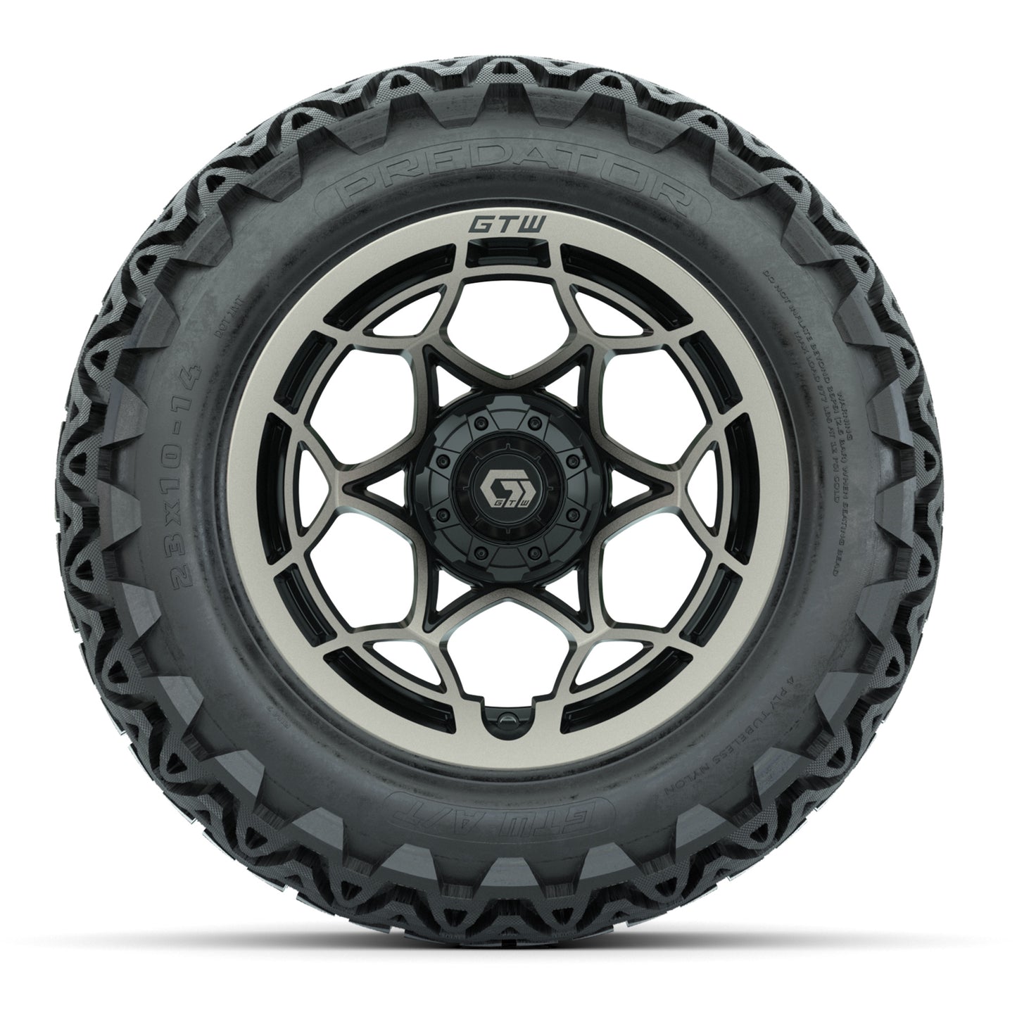 GTW® Nexus Gloss Black/Bronze 14 in Wheels with 23x10-14 Predator All-Terrain Tires – Full Set