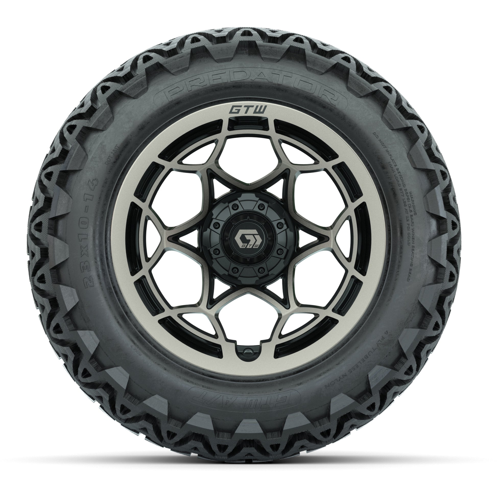 GTW® Nexus Gloss Black/Bronze 14 in Wheels with 23x10-14 Predator All-Terrain Tires – Full Set