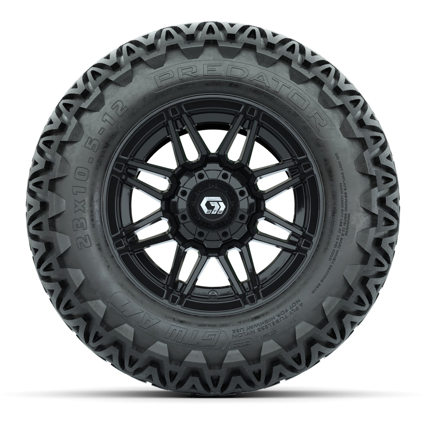 GTW® Stealth Gloss Black 12 in Wheels with 23X10.5-12 Predator All-Terrain Tires – Full Set