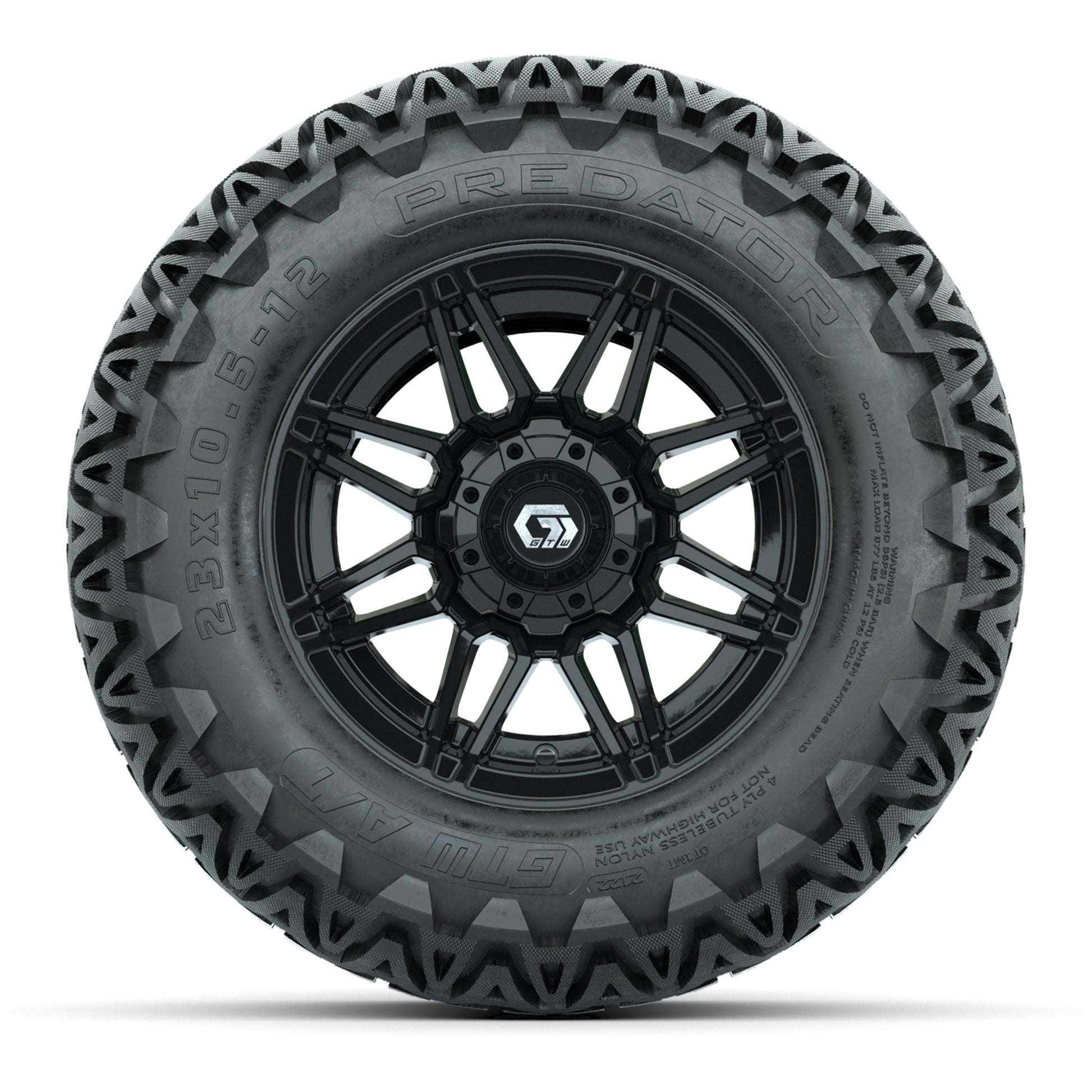 GTW® Stealth Gloss Black 12 in Wheels with 23X10.5-12 Predator All-Terrain Tires – Full Set