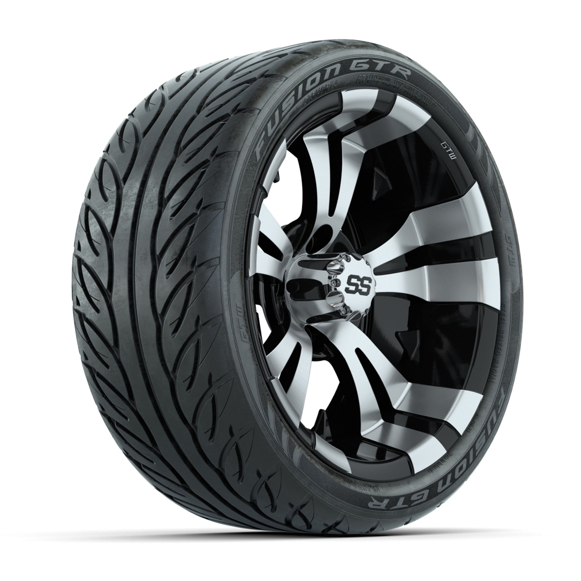 GTW® Vampire Black/Machined 14 in Wheels with 205/40-R14 Fusion GTR Steel Belt Radial Street Tires – Full Set