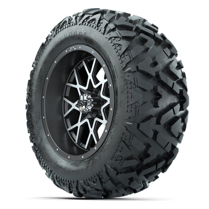 GTW Vortex Matte Gray/Machined 14 in Wheels with 25x10-14 Barrage Mud Tires – Full Set