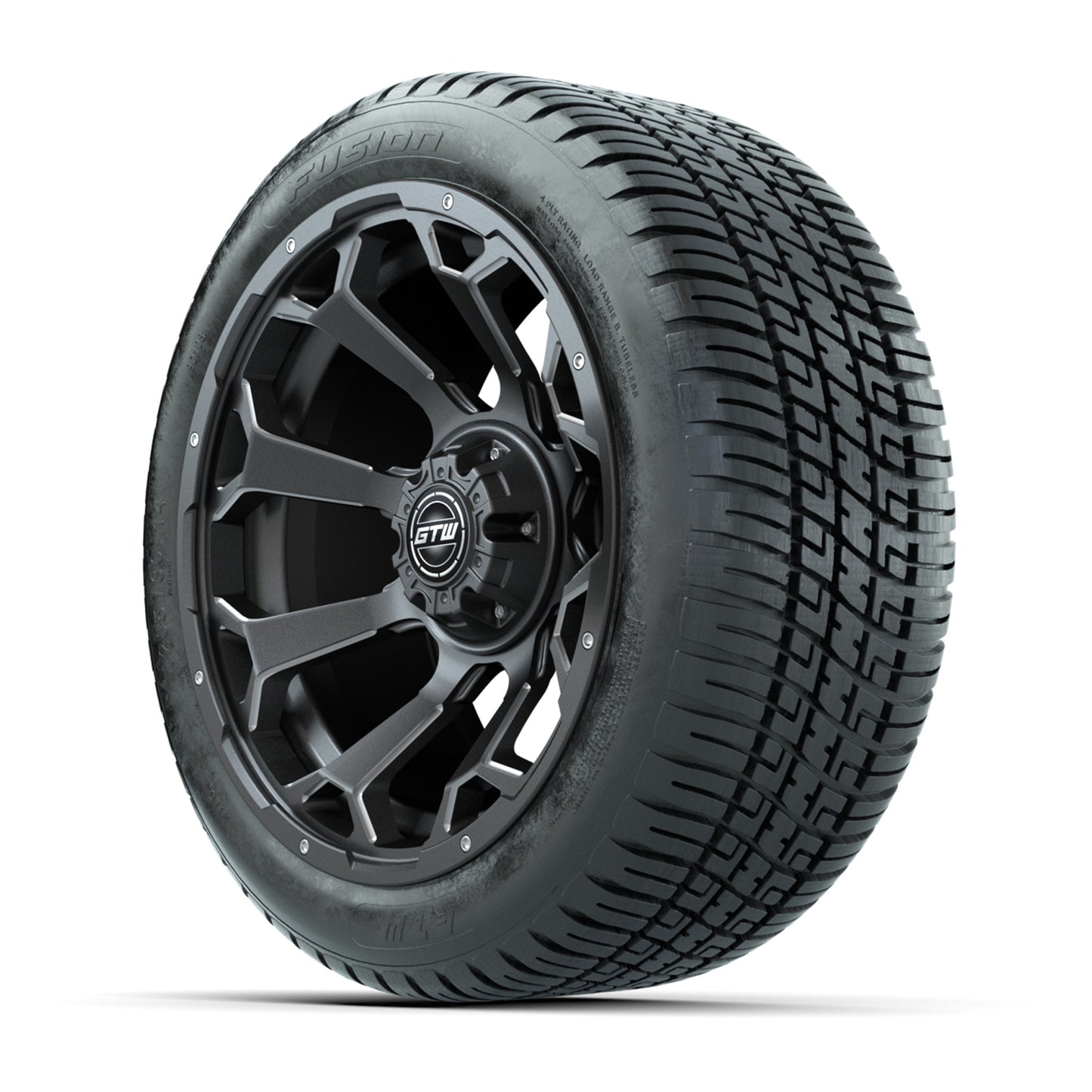 GTW® Raven Matte Gray/Ball Milled 14 in Wheels with 205/30-R14 Fusion Street Tires – Full Set