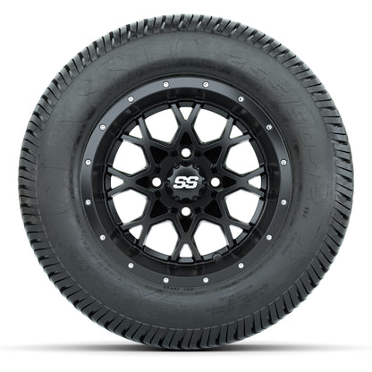 GTW® Vortex 2 Matte Black/Machined 12 in Wheels with 255/50-12 Excel Classic Street Tires – Full Set