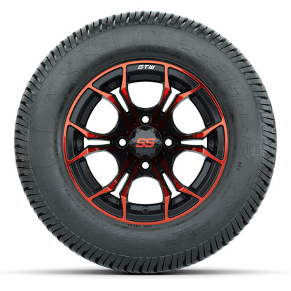 GTW® Spyder Black/Red 12 in Wheels with 255/50-12 Excel Classic Street Tires – Full Set