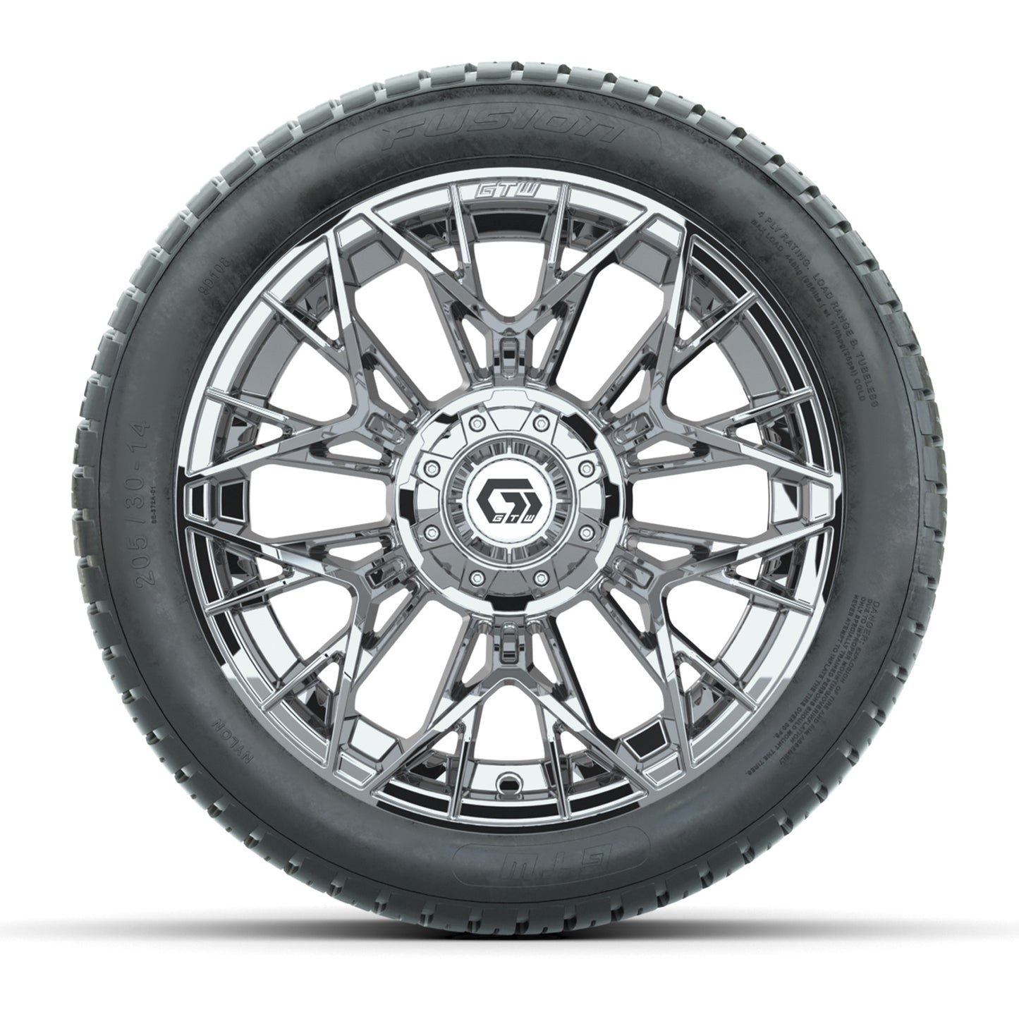GTW® Stellar Chrome 14 in Wheels with 205/30-R14 Fusion Street Tires – Full Set