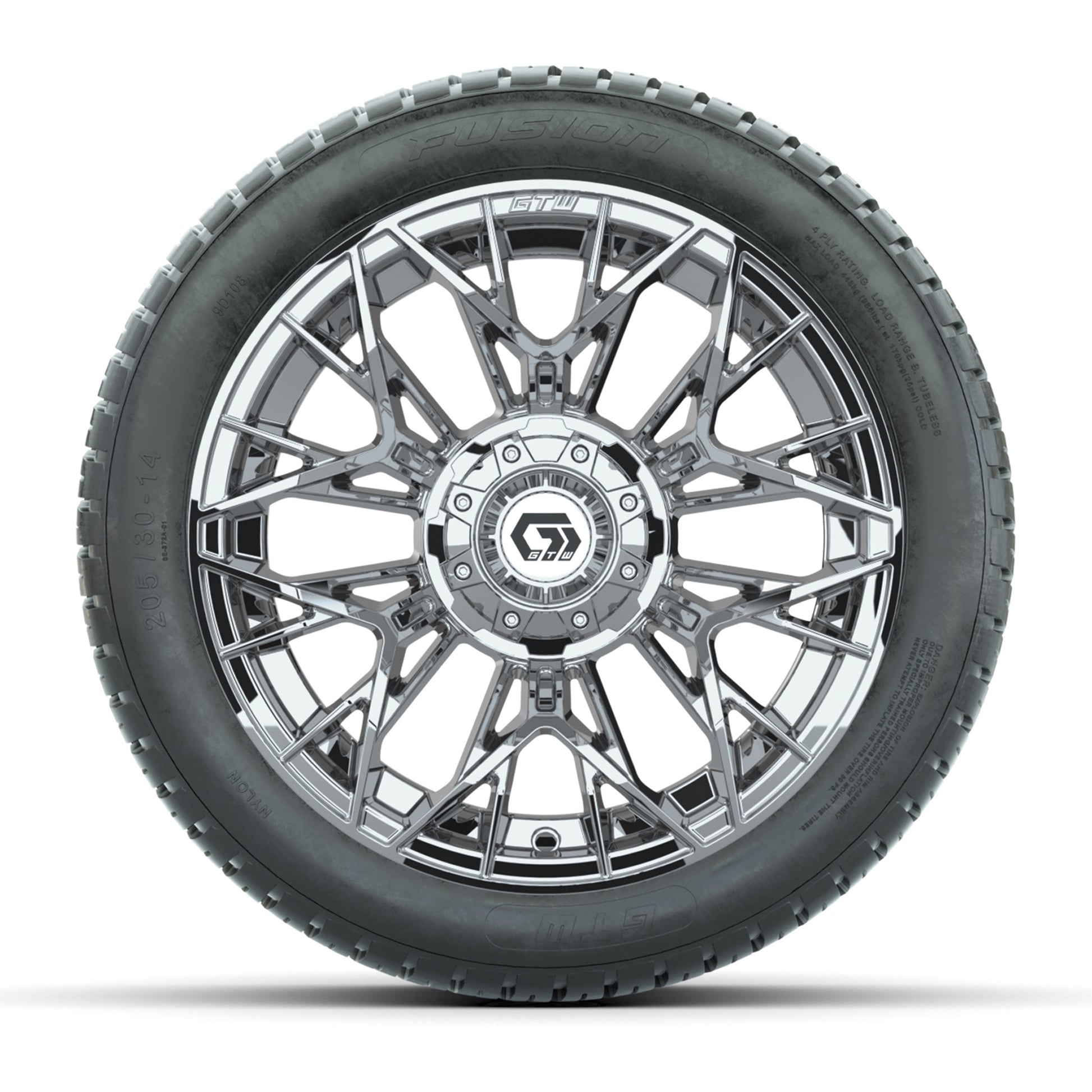 GTW® Stellar Chrome 14 in Wheels with 205/30-R14 Fusion Street Tires – Full Set