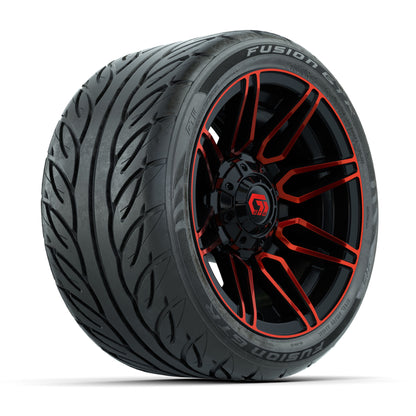 GTW® Stealth Red/Machined 12 in Wheels with 215/40-R12 Fusion GTR Steel Belt Radial Street Tires – Full Set