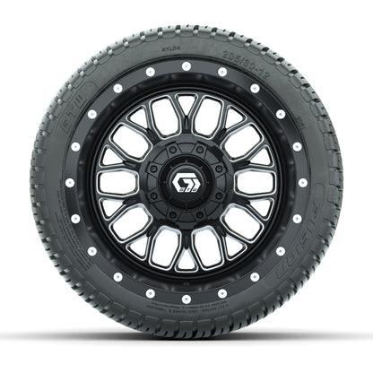 GTW® Helix Black/Machined 12 in Wheels with 205/30-12 Fusion Street Tires – Full Set