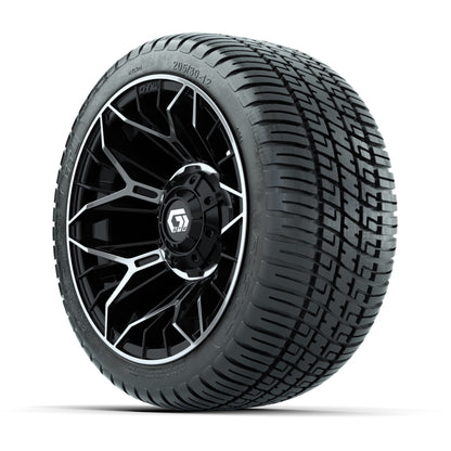 GTW® Stellar Black/Machined 12 in Wheels with 205/30-12 Fusion Street Tires – Full Set