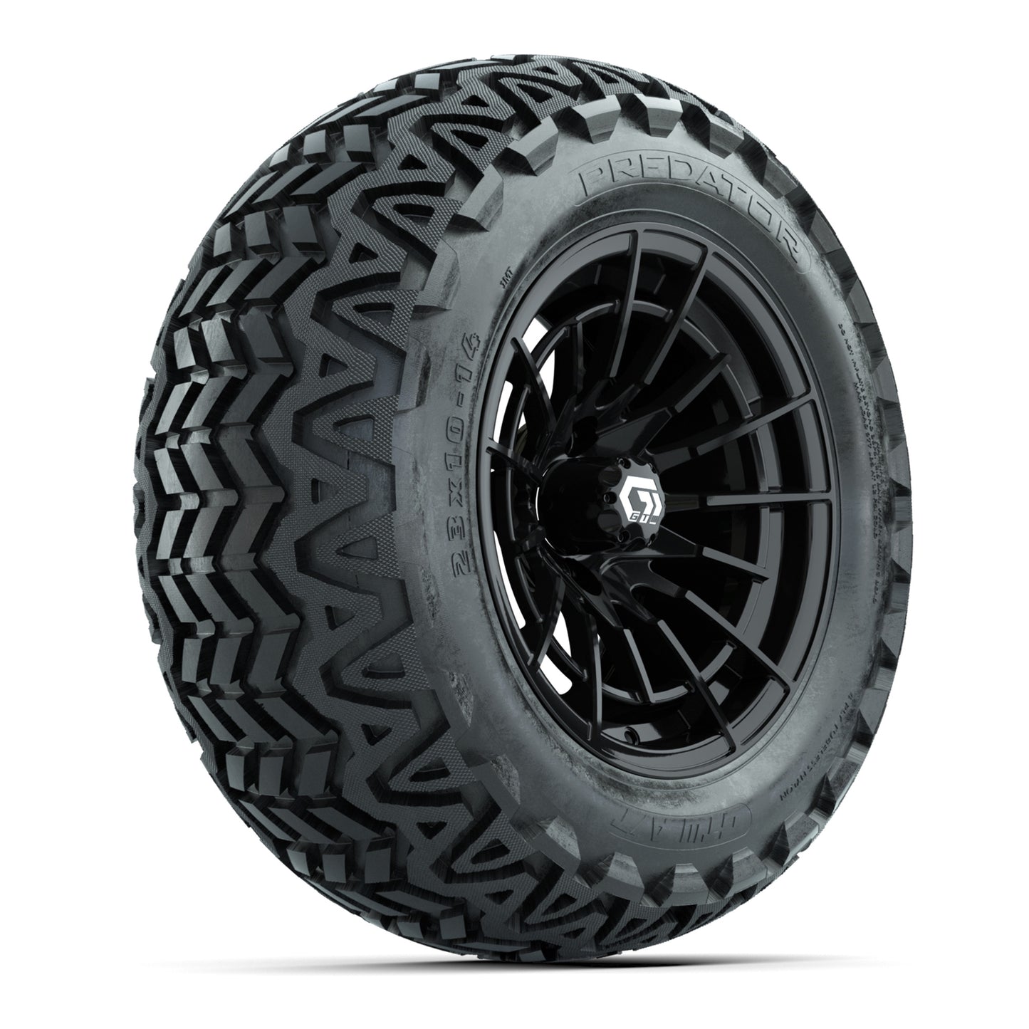 GTW® Boost Gloss Black 14 in Wheels with 23x10-14 Predator All-Terrain Tires – Full Set