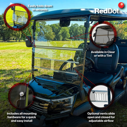 RedDot Clear Vented Folding Windshield for Epic E40FX with 4-Forward Facing Seats