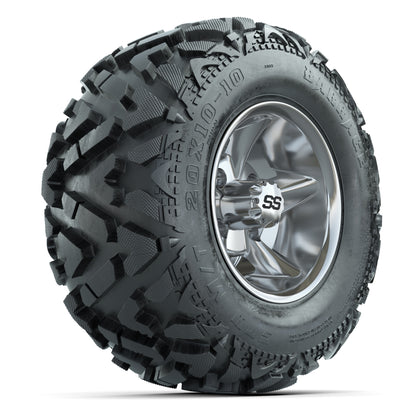 GTW Godfather Chrome 10 in Wheels with 20x10-10 Barrage Mud Tires – Full Set