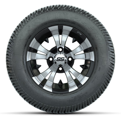 GTW® Vampire Black/Machined 12 in Wheels with 255/50-12 Excel Classic Street Tires – Full Set