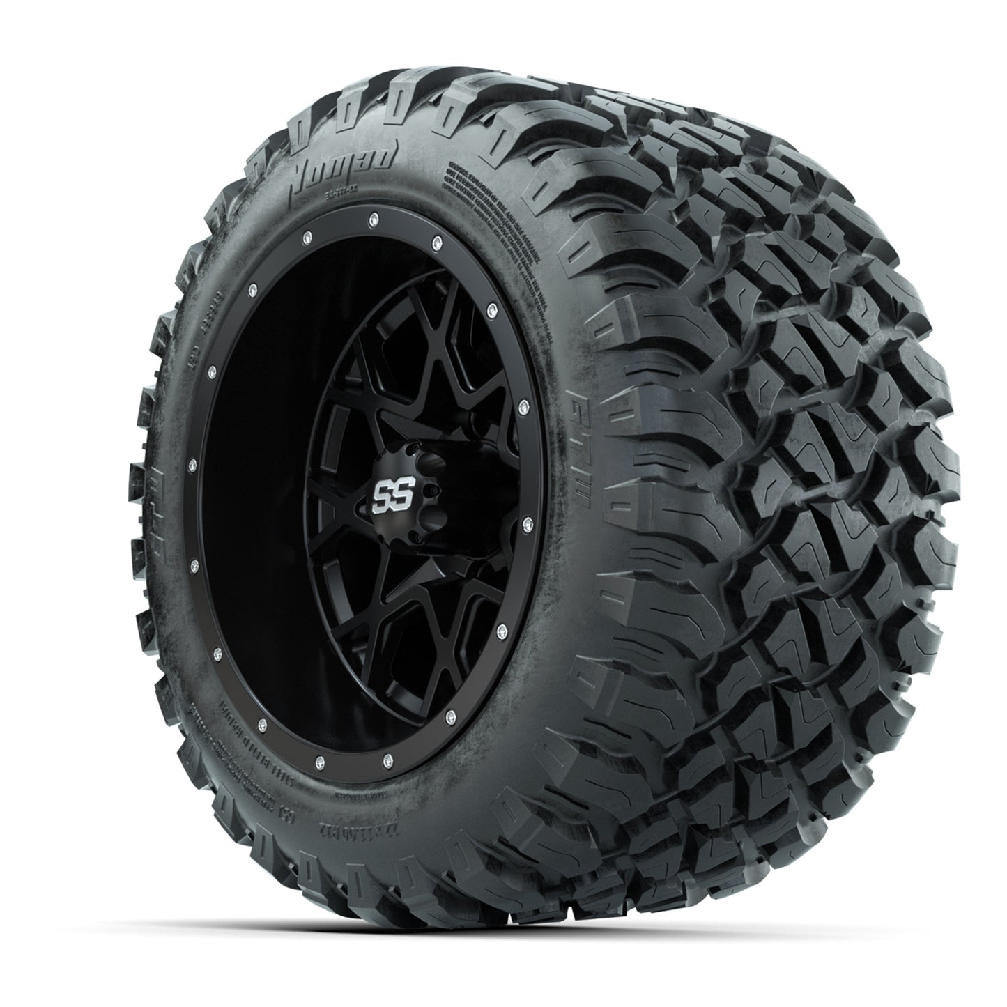 GTW® Vortex 2 Matte Black 12 in Wheels with 22X11-R12 Nomad Steel Belt Radial All-Terrain Tires – Full Set