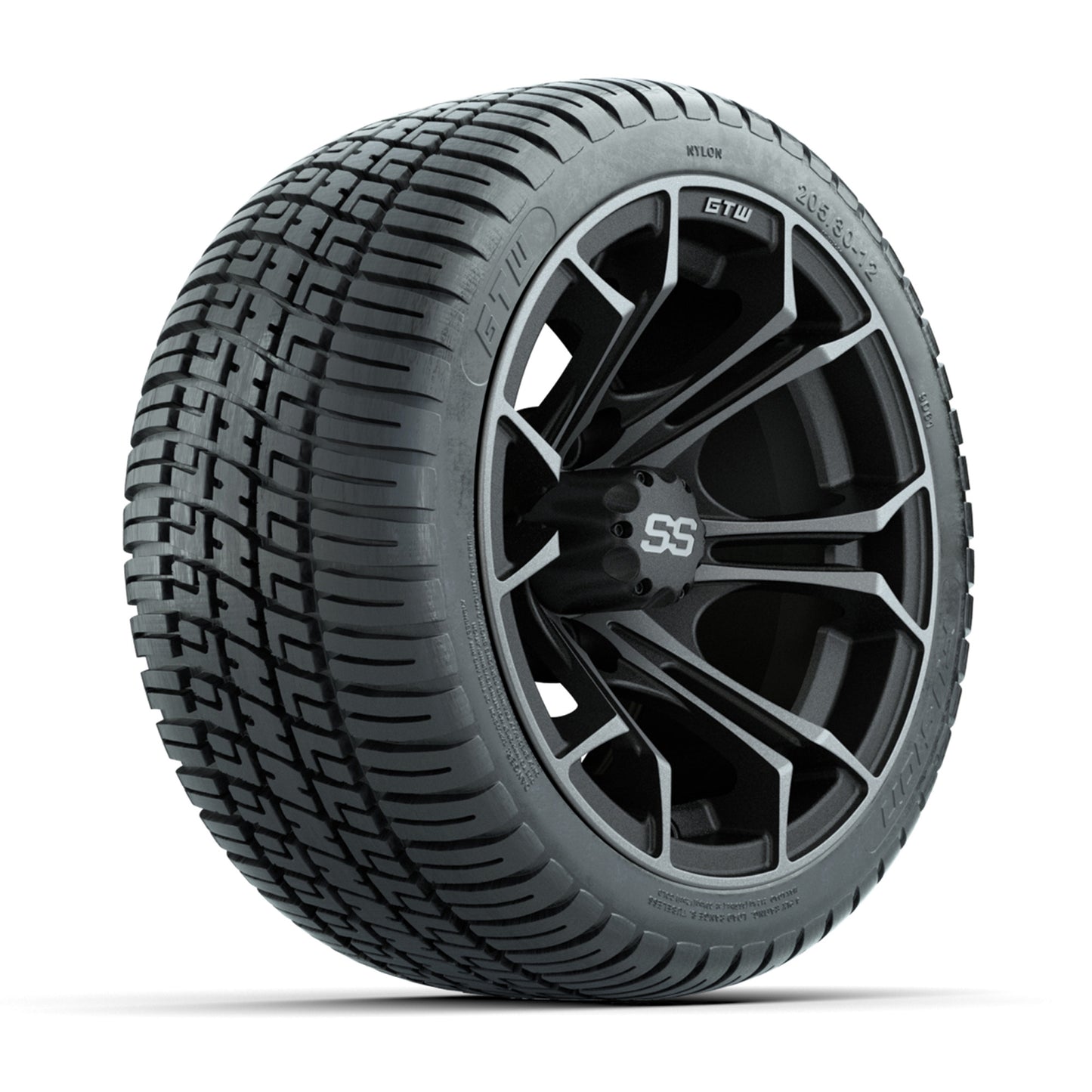 Set of (4) 12 in GTW Spyder Wheels with 205/30-12 GTW Fusion Street Tires