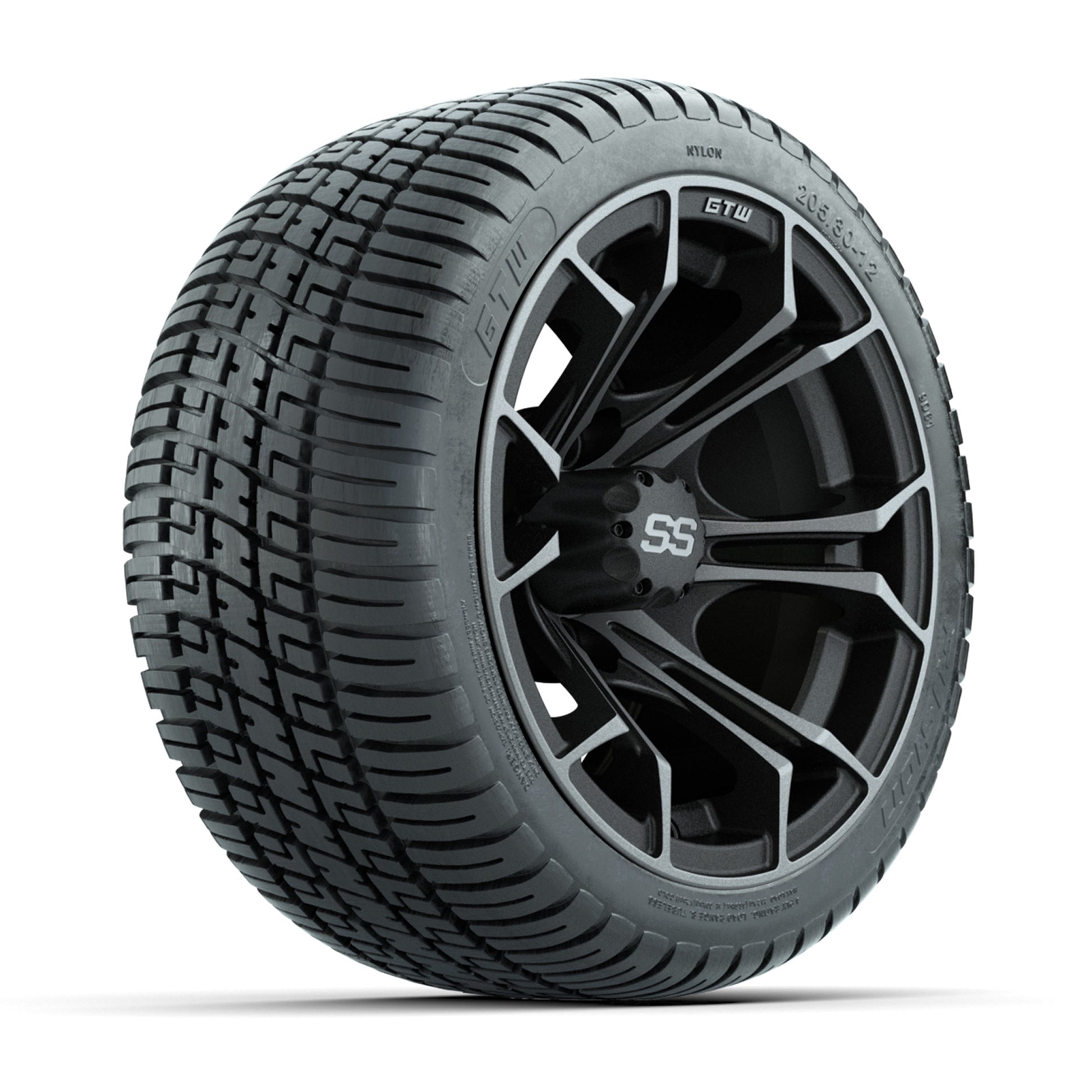 Set of (4) 12 in GTW Spyder Wheels with 205/30-12 GTW Fusion Street Tires