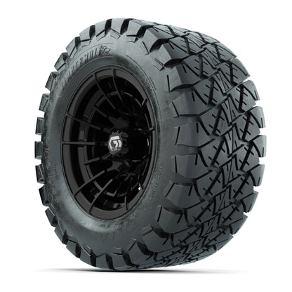 GTW® Boost Gloss Black 12 in Wheels with 22x10-12 Timberwolf All-Terrain Tires – Full Set