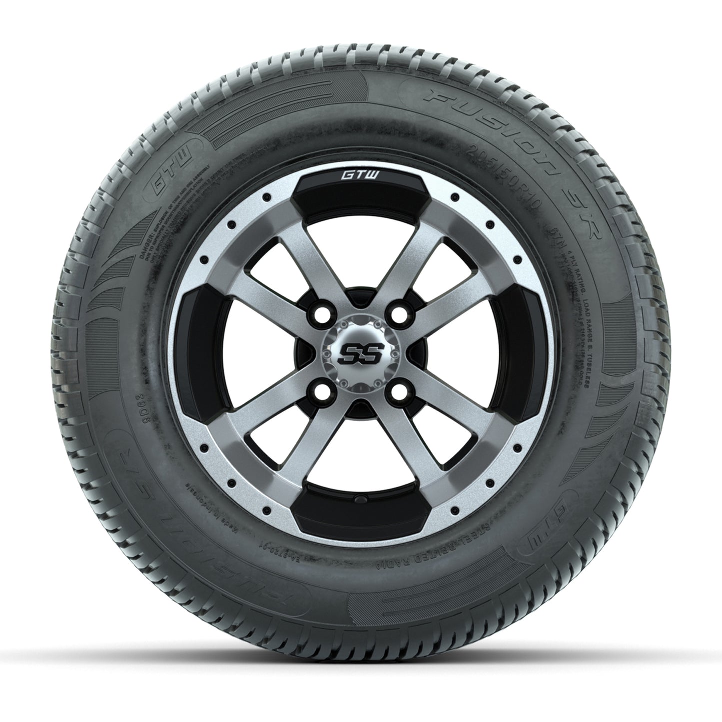 GTW Storm Trooper Black/Machined 10 in Wheels with 205/50-R10 Fusion S/R Radial Steel Belt Street Tires - Full Set