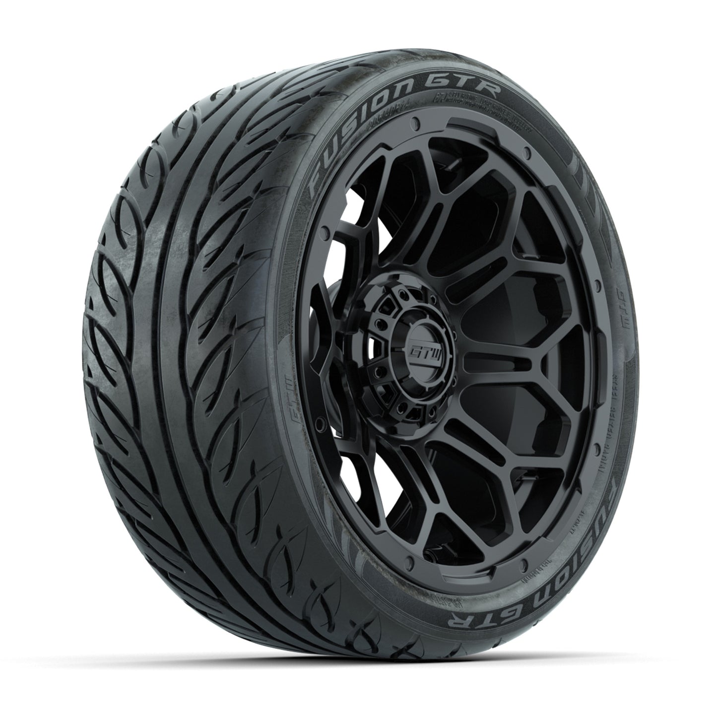 GTW® Bravo Matte Black 14 in Wheels with 205/40-R14 Fusion GTR Steel Belt Radial Street Tires – Full Set