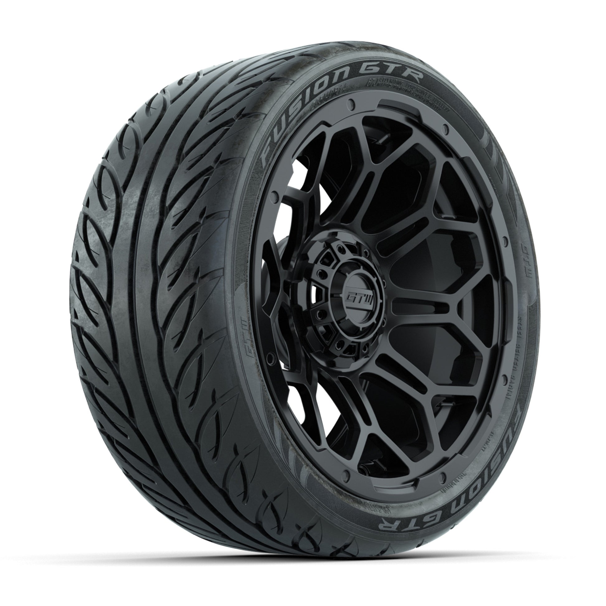 GTW® Bravo Matte Black 14 in Wheels with 205/40-R14 Fusion GTR Steel Belt Radial Street Tires – Full Set