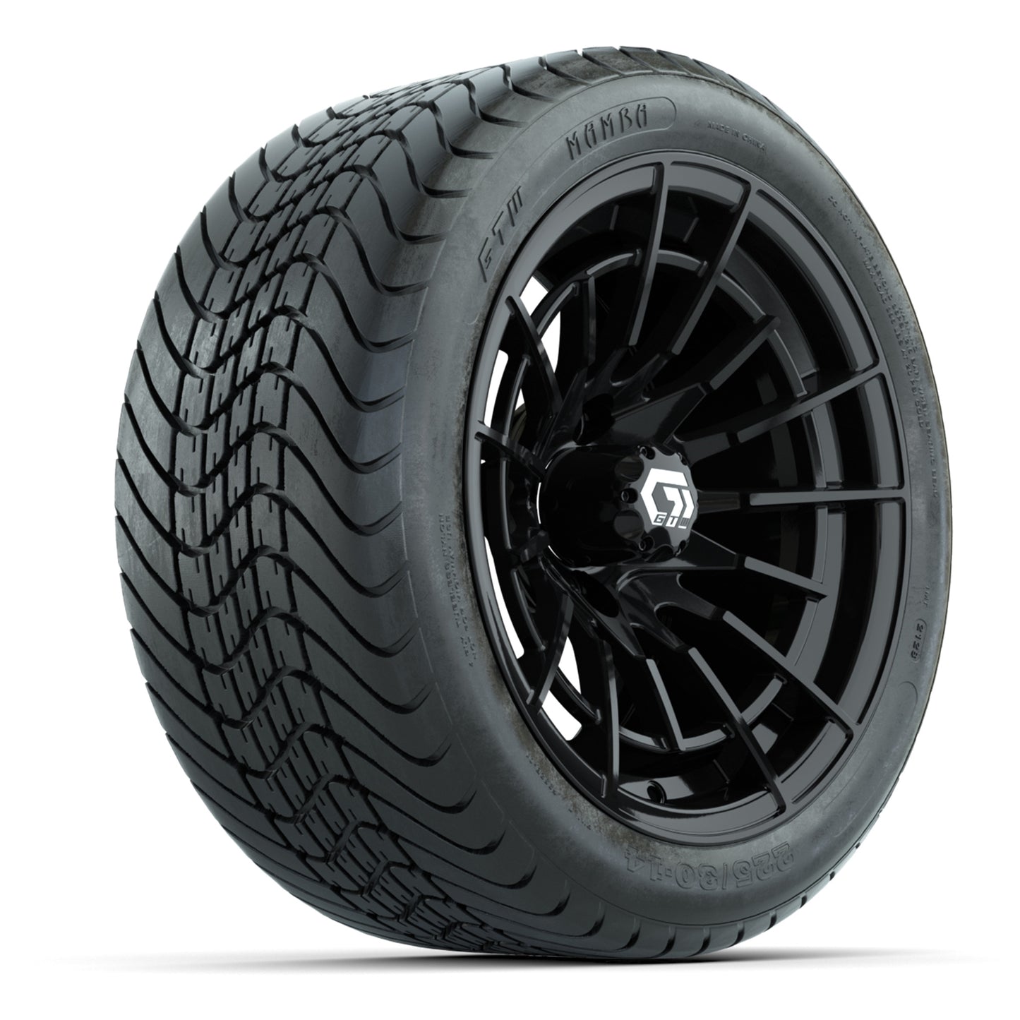 GTW Boost Gloss Black 14 in Wheels with 225/30-14 Mamba Street Tires – Full Set