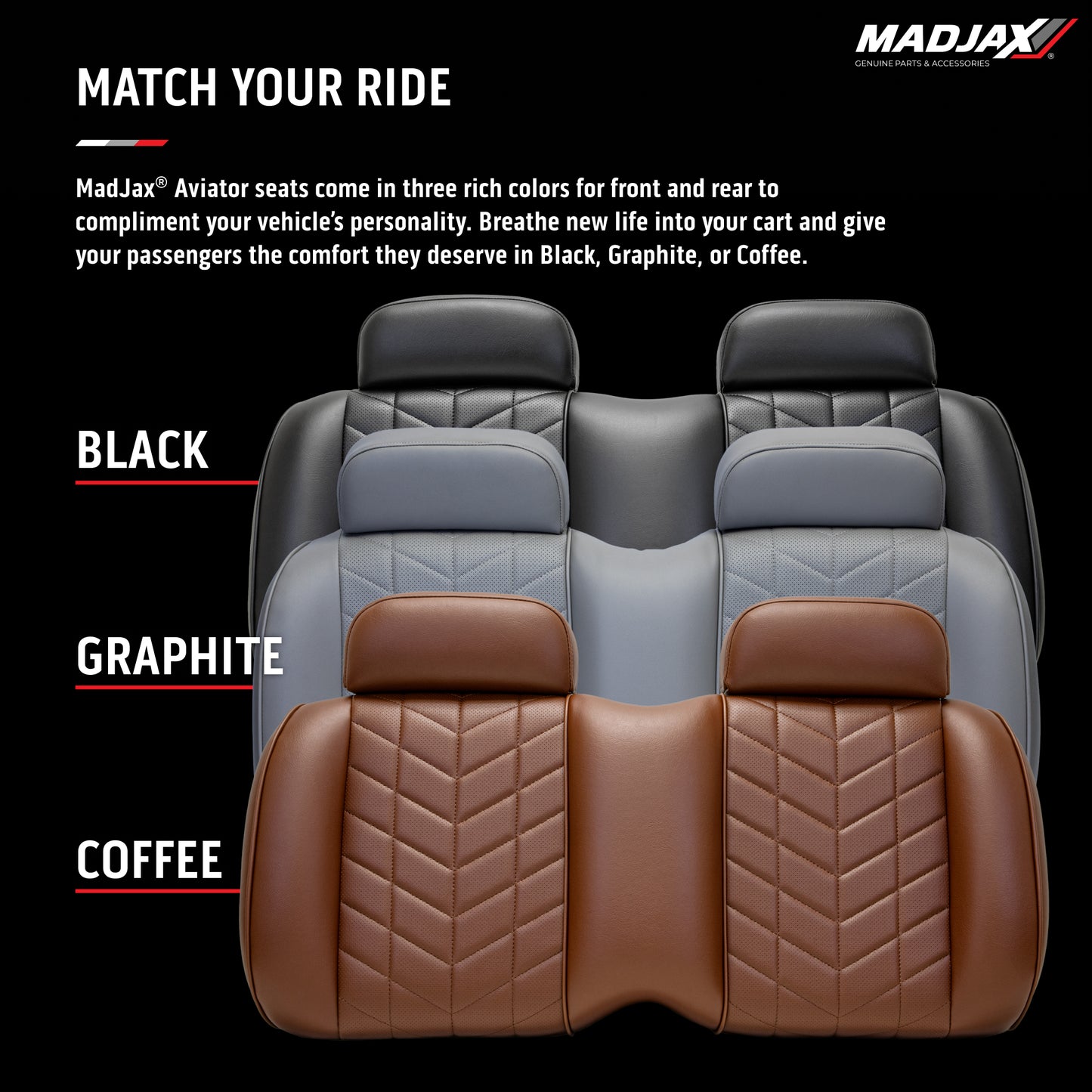 MadJax Aviator EZGO TXT/RXV & MadJax XSeries Black Front Seat Cushions