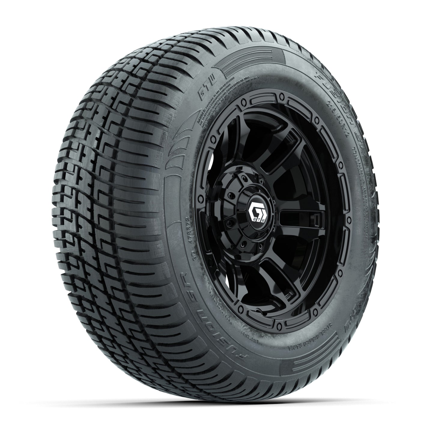 GTW® Shogun Gloss Black 12 in Wheels with 215/50-R12 Fusion S/R Steel Belt Radial Tires – Full Set