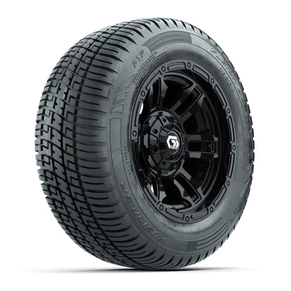 GTW® Shogun Gloss Black 12 in Wheels with 215/50-R12 Fusion S/R Steel Belt Radial Tires – Full Set