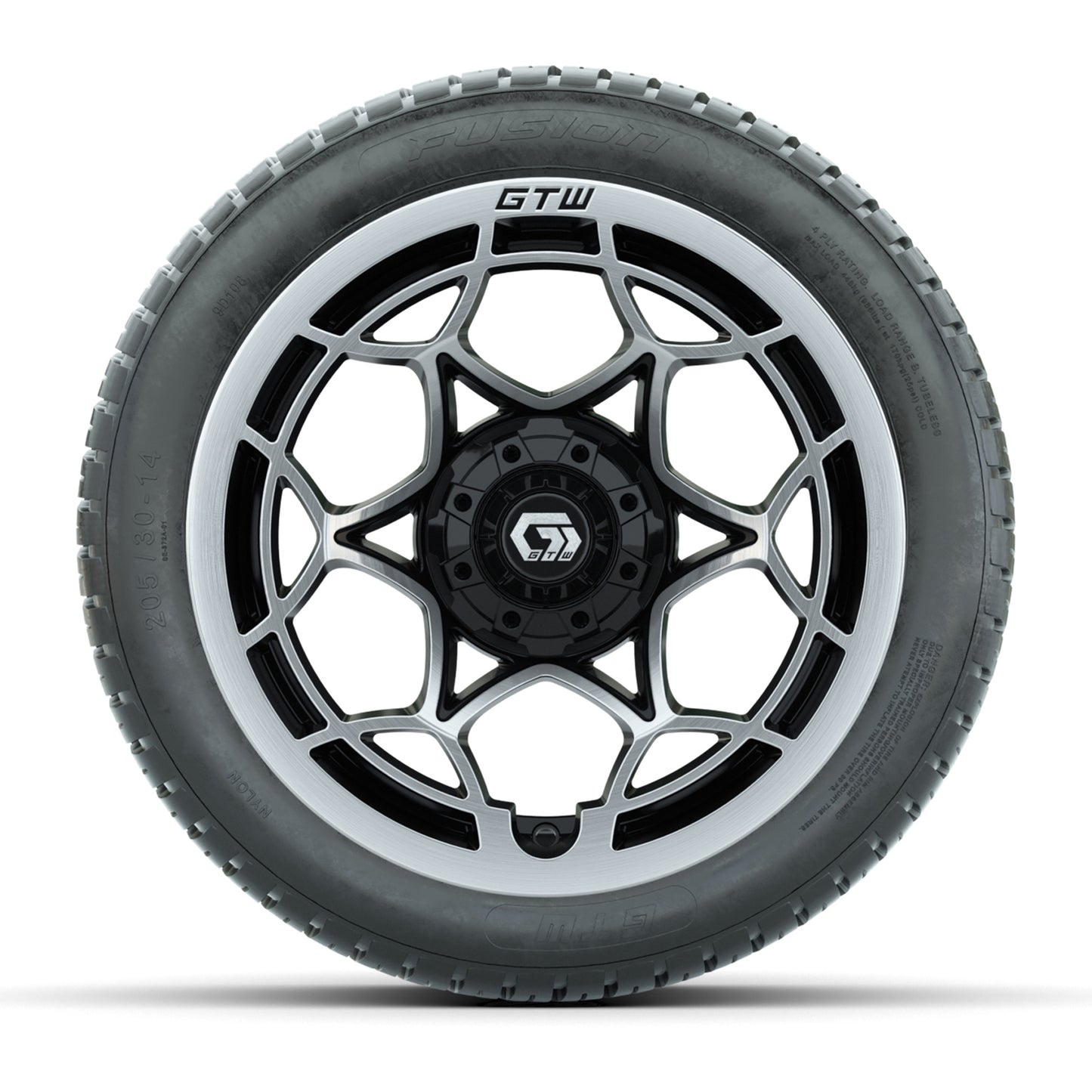 GTW® Nexus Gloss Black/Silver 14 in Wheels with 205/30-14 Fusion Street Tires – Full Set