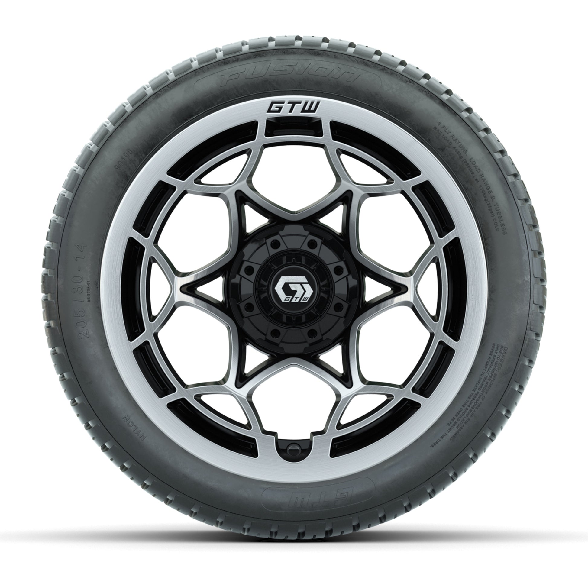 GTW® Nexus Gloss Black/Silver 14 in Wheels with 205/30-14 Fusion Street Tires – Full Set