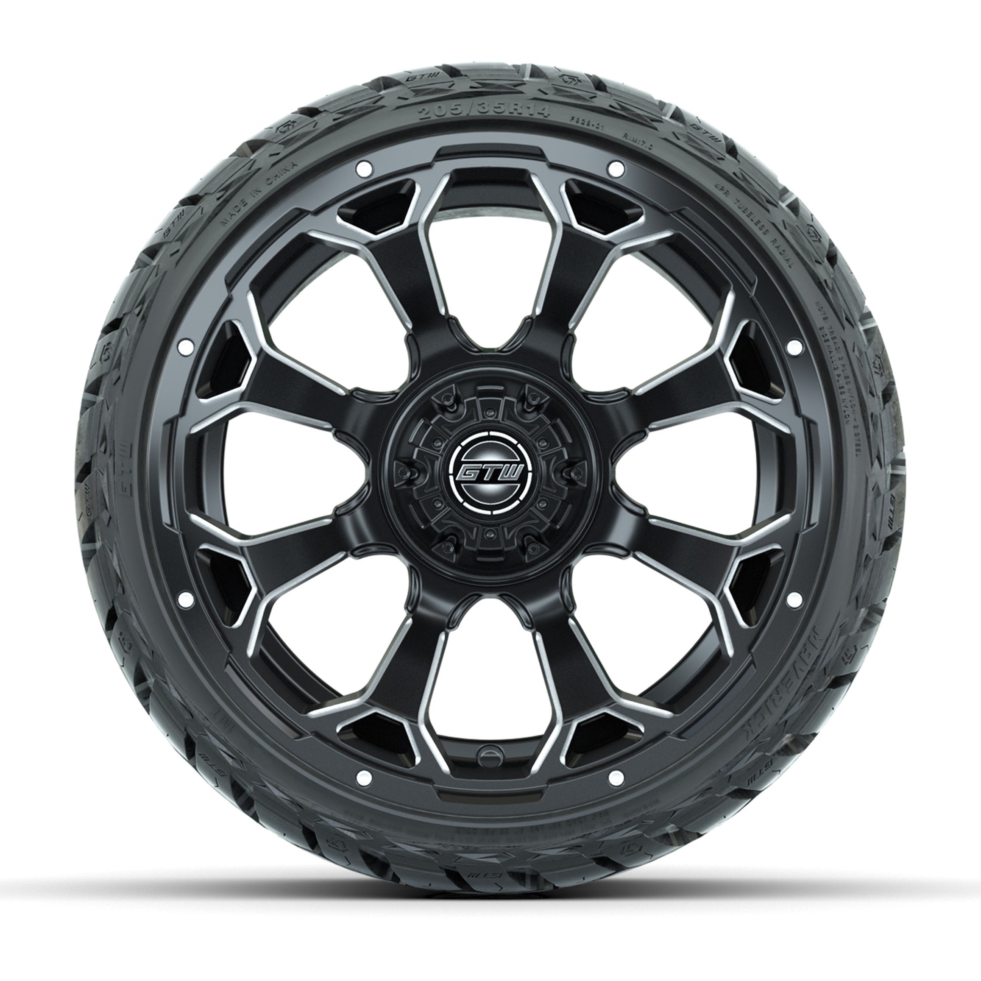 GTW Raven Matte Black 14 in Wheels with 205/35-R14 Maverick Low-Profile All-Terrain Tires – Full Set