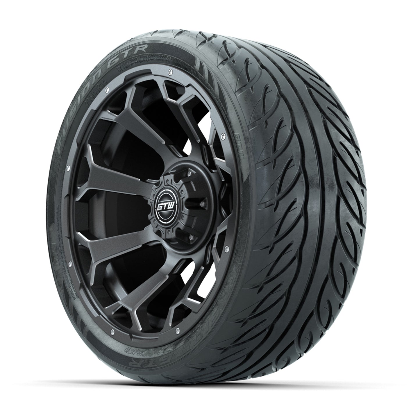 GTW® Raven Matte Gray/Ball Milled 14 in Wheels with 205/40-R14 Fusion GTR Steel Belt Radial Street Tires – Full Set