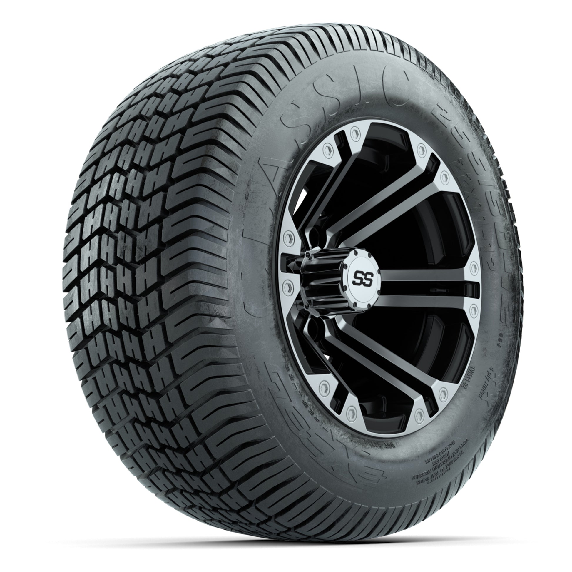 GTW® Specter Black/Machined 12 in Wheels with 255/50-12 Excel Classic Street Tires – Full Set