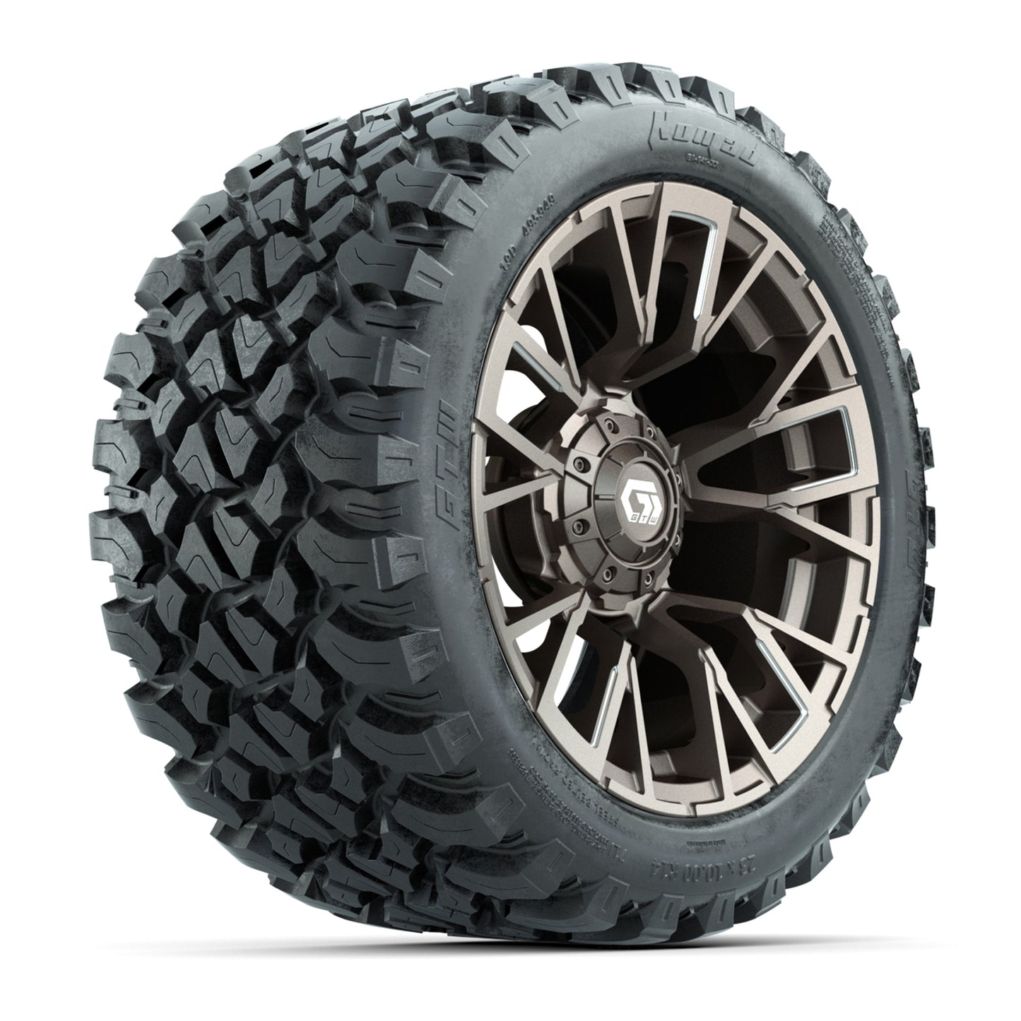 GTW® Vandal Bronze/Machined 14 in Wheels with 23X10-R14 Nomad Steel Belt Radial All-Terrain Tires – Full Set